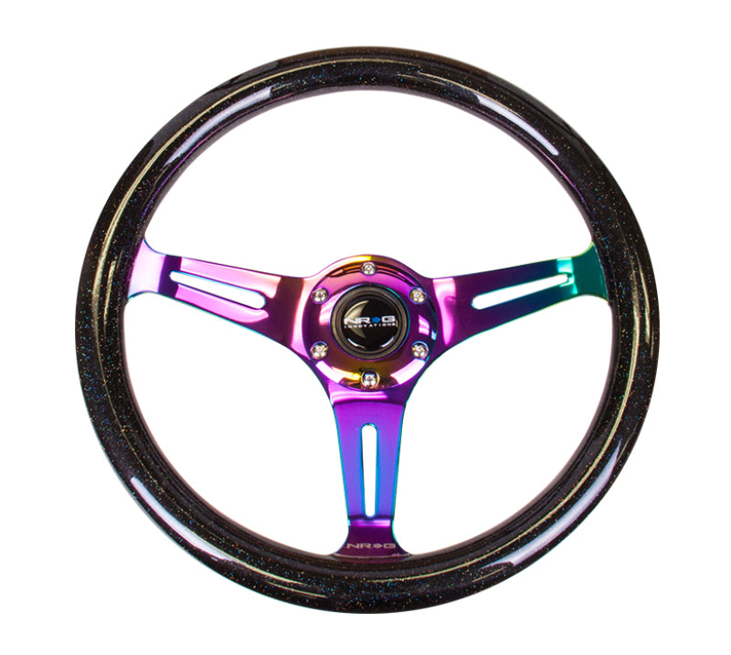 NRG Classic Wood Grain Steering Wheel (350mm) Black Sparkle/Galaxy Color w/Neochrome 3-Spoke - Blais Performance Parts