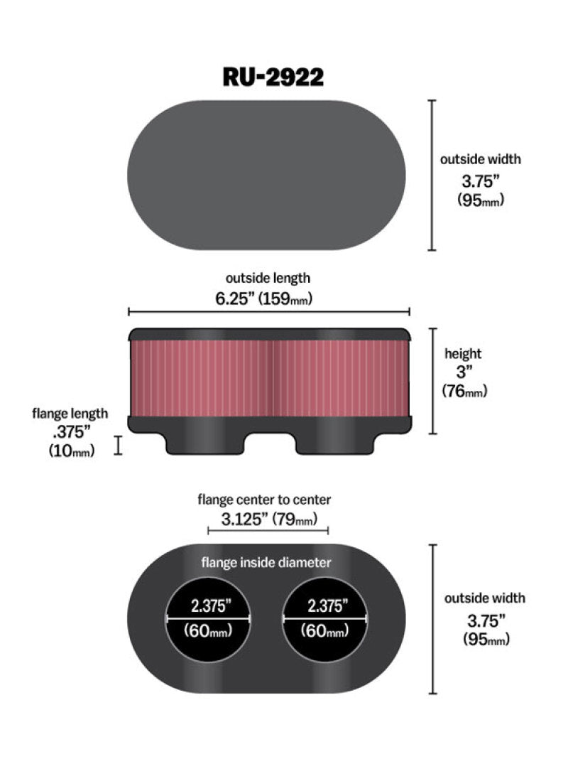 K&N Filter Universal Filter 2 3/4 inch Dual Flange GSXR Oval (2/Box) - Blais Performance Parts