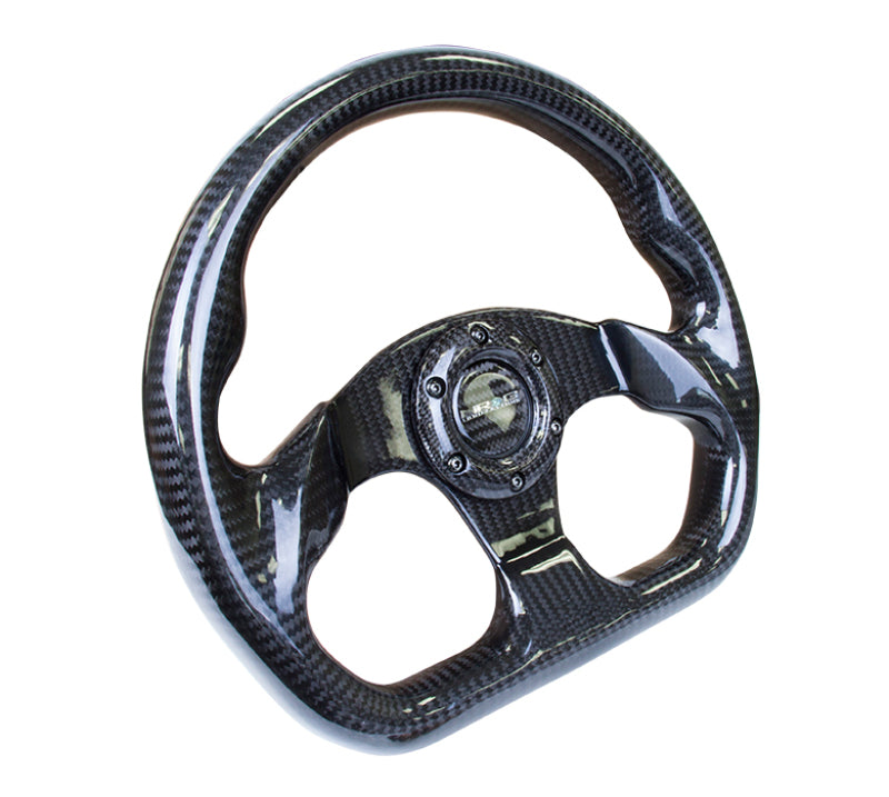 NRG Carbon Fiber Steering Wheel (320mm) Flat Bottom w/Shiny Black Carbon - Blais Performance Parts