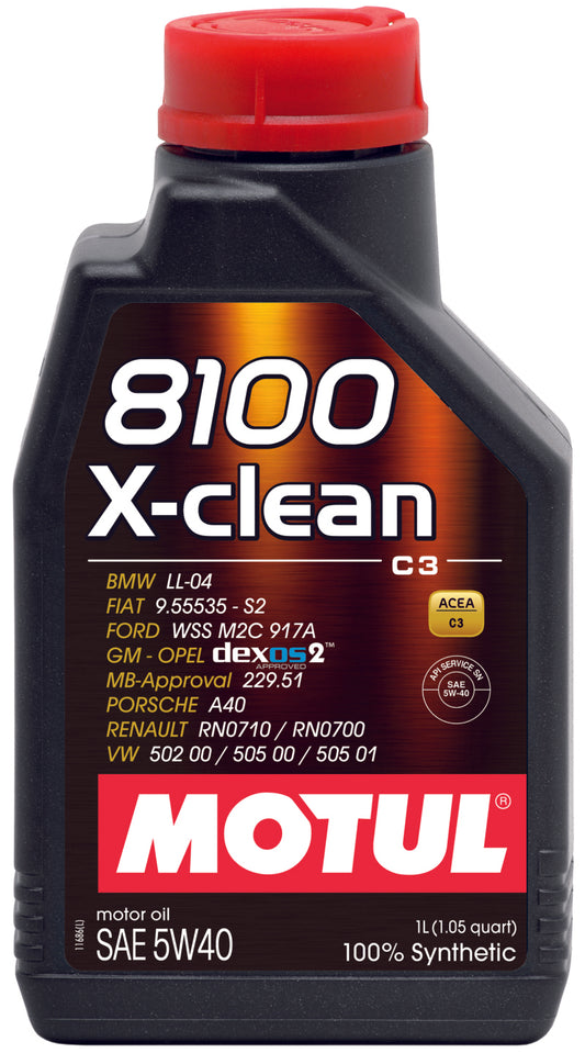 Motul 1L Synthetic Engine Oil 8100 5W40 X-CLEAN C3 -505 01-502 00-505 00-LL04 - Blais Performance Parts