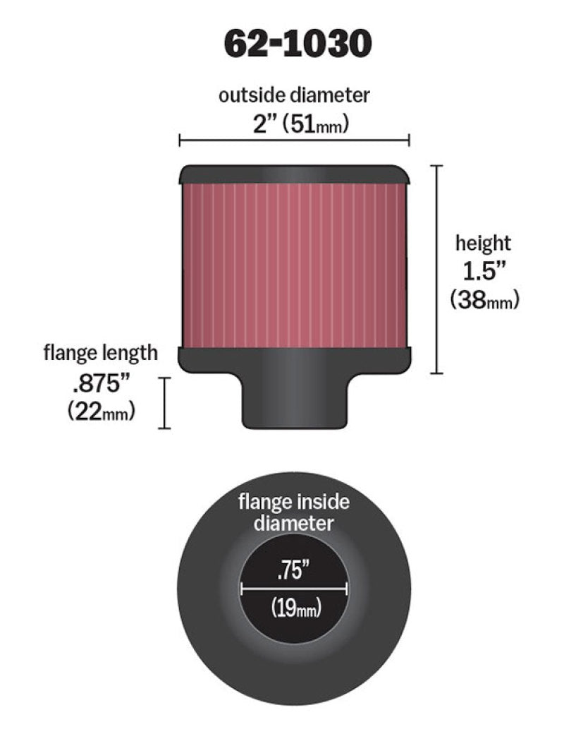 K&N Steel Base Crankcase Vent Filter .75in Vent OD x 2in OD x 1.5in Height - Blais Performance Parts