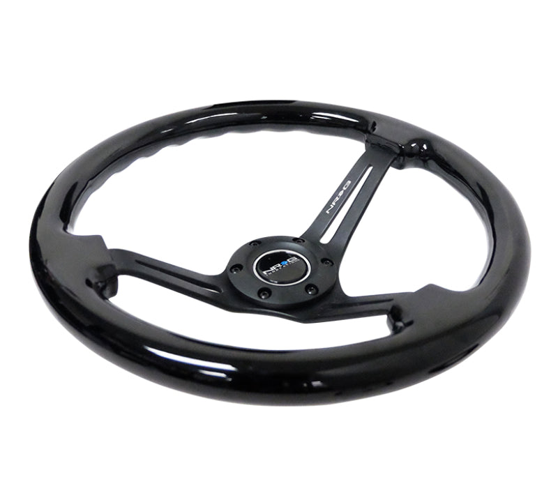 NRG Reinforced Steering Wheel (350mm / 3in. Deep) Blk Wood w/Blk Matte Spoke/Black Center Mark - Blais Performance Parts