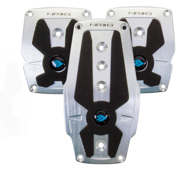 NRG Brushed Aluminum Sport Pedal M/T - Silver w/Black Rubber Inserts - Blais Performance Parts