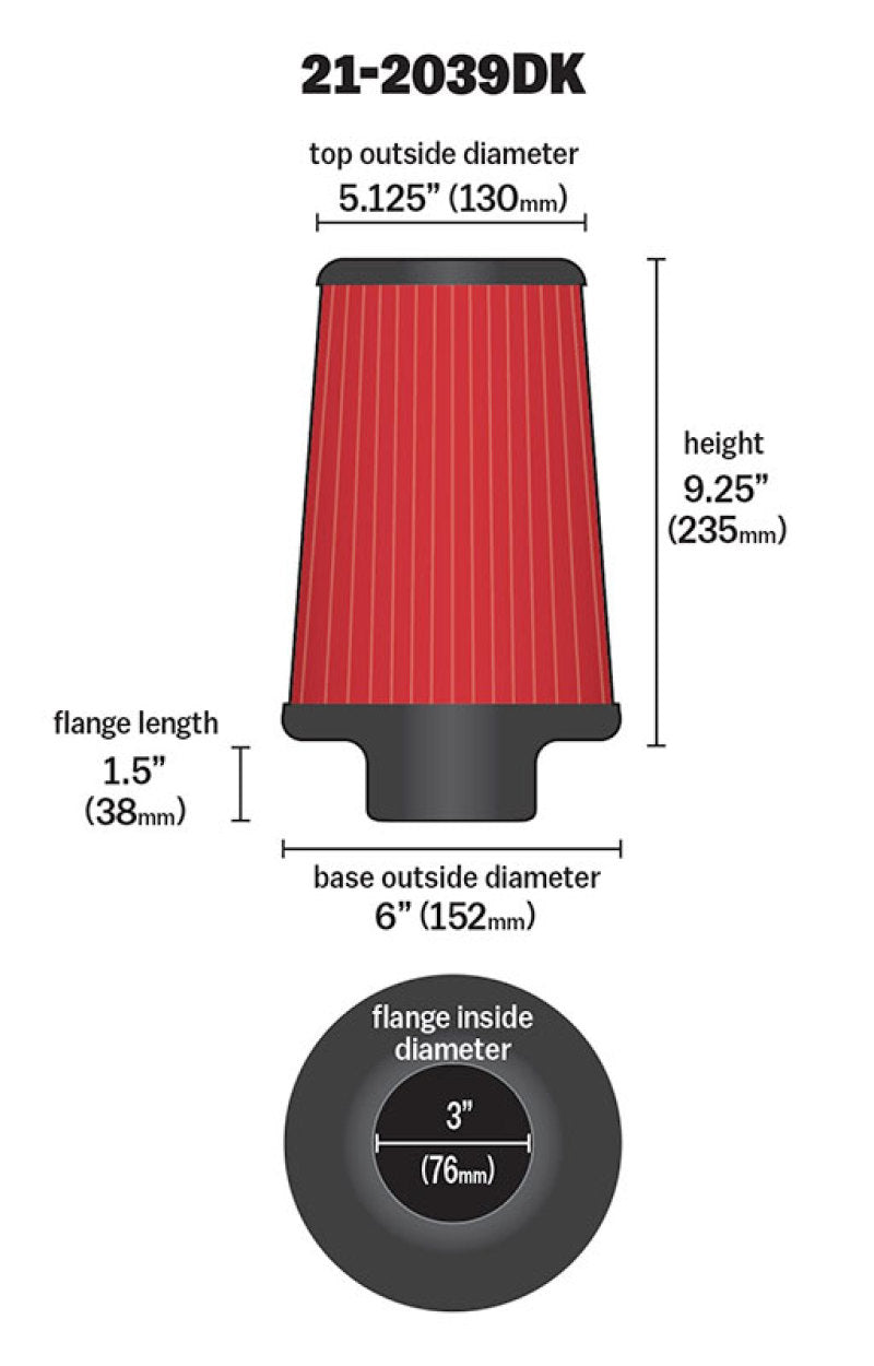 AEM 3 inch x 9 inch DryFlow Air Filter - Blais Performance Parts