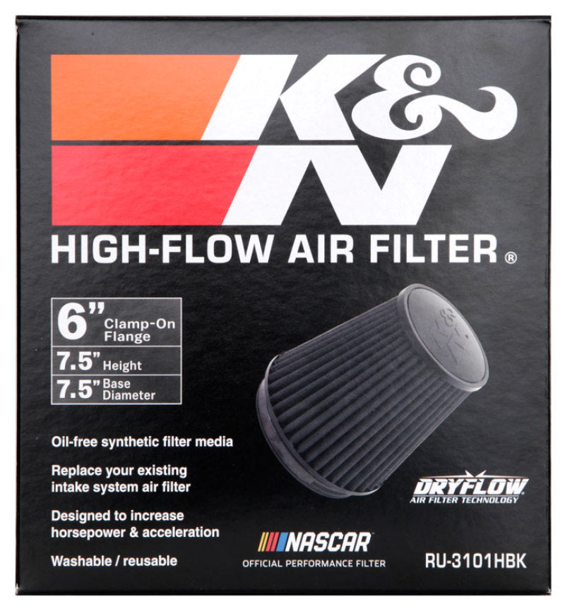 K&N Universal Rubber Filter Round Tapered 6in Flange ID x 7.5in Base OD x 5.25in Top OD x 8in Height - Blais Performance Parts