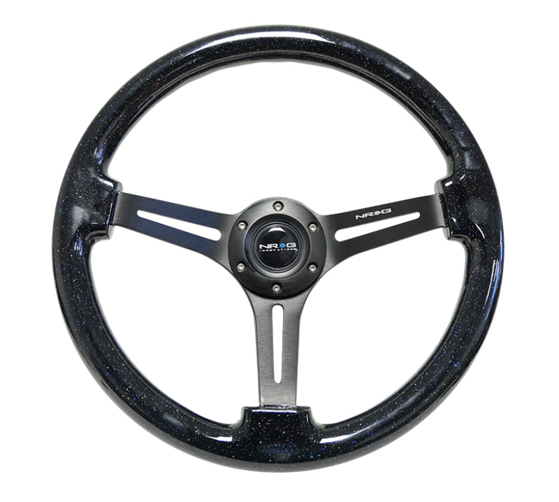 NRG Reinforced Steering Wheel (350mm / 3in. Deep) Black Multi Color Flake Wood w/ Black Matte Center - Blais Performance Parts