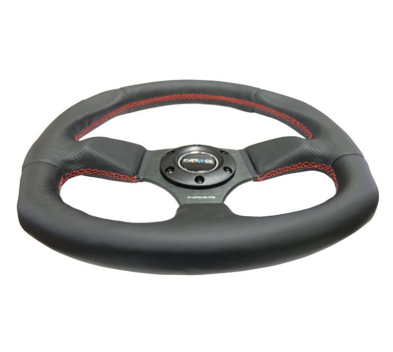 NRG Reinforced Steering Wheel (320mm Horizontal / 330mm Vertical) Leather w/Red Stitching - Blais Performance Parts