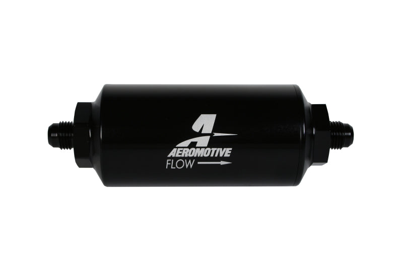 Aeromotive In-Line Filter - (AN-6 Male) 10 Micron Fabric Element Bright Dip Black Finish - Blais Performance Parts