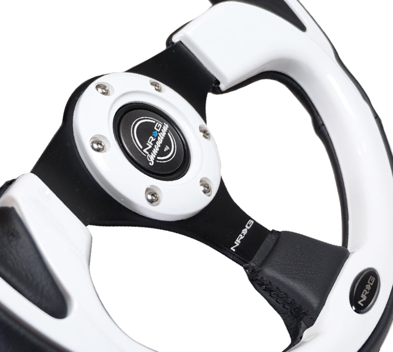 NRG Reinforced Steering Wheel (320mm) Blk w/White Trim & 4mm 3-Spoke - Blais Performance Parts