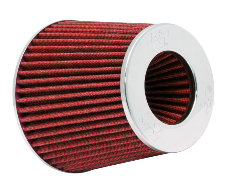 K&N Universal Air Filter Chrome Round Tapered Red - 4in Flange ID x 1.125in Flange Length x 5.5in H - Blais Performance Parts