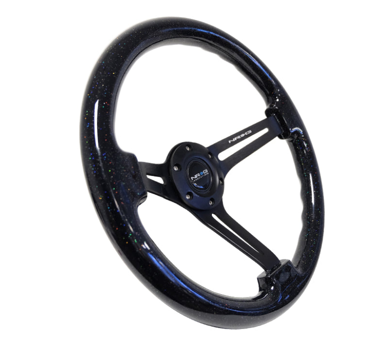 NRG Reinforced Steering Wheel (350mm / 3in. Deep) Black Multi Color Flake Wood w/ Black Matte Center - Blais Performance Parts