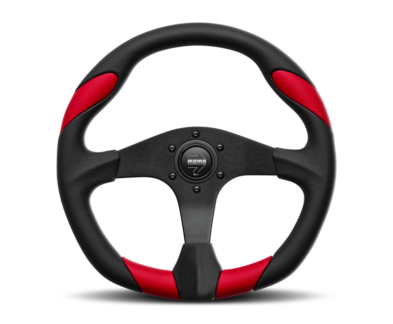 Momo Quark Steering Wheel 350 mm - Black Poly/Black Spokes/Red Inserts - Blais Performance Parts