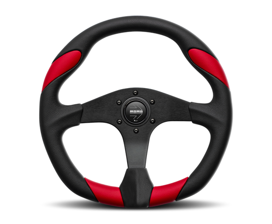 Momo Quark Steering Wheel 350 mm - Black Poly/Black Spokes/Red Inserts - Blais Performance Parts