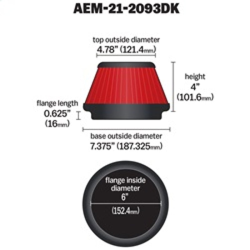 AEM 6 inch x 4 inch DryFlow Tapered Conical Air Filter - Blais Performance Parts