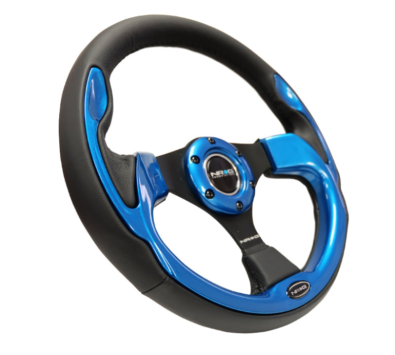 NRG Reinforced Steering Wheel (320mm) Blk w/Blue Trim - Blais Performance Parts