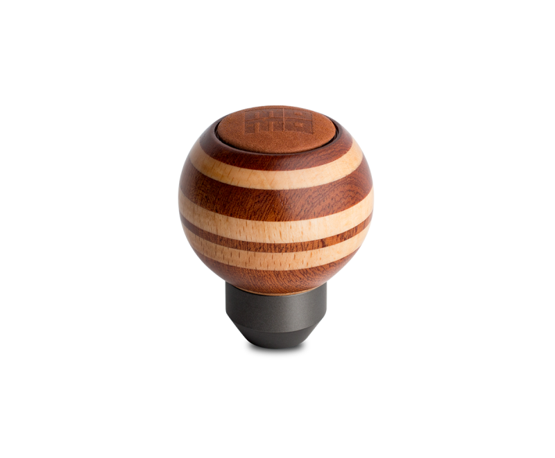 Momo Targa Heritage Shift Knob - Round Wood, Layered Mahogany and Beechwood, Leather Insert Top - Blais Performance Parts