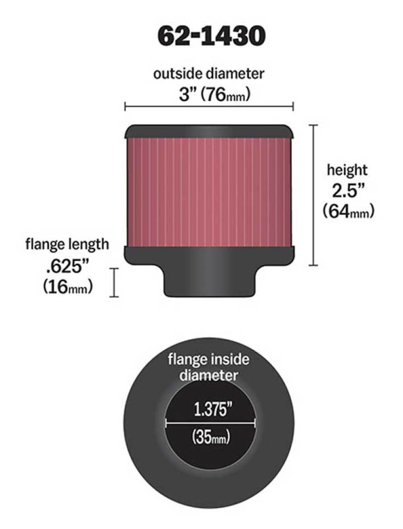 K&N 1.375in Flange ID x 3in OD x 2.5in H Rubber Base Crankcase Vent Filter - Blais Performance Parts