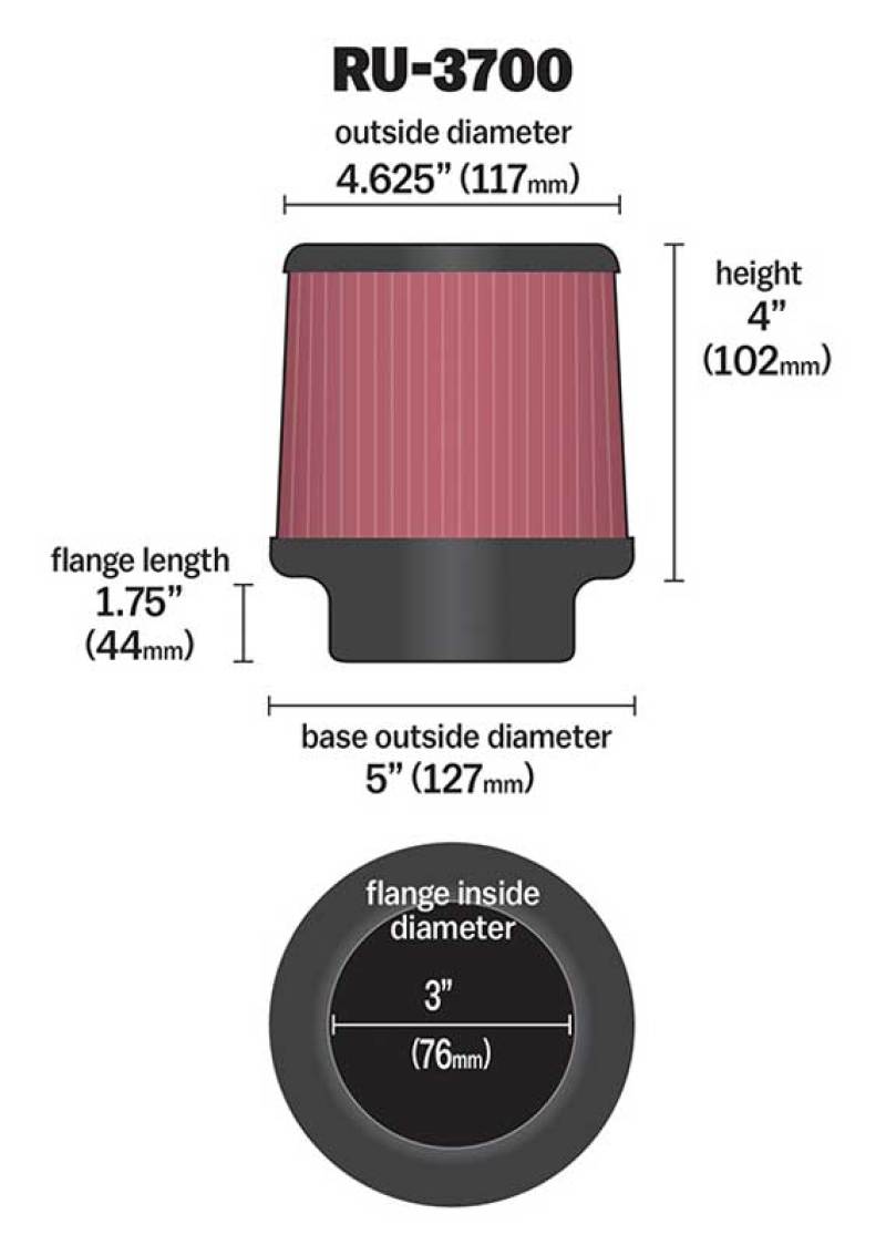 K&N Univeral Rubber Filter Round Tapered 4.625in Top OD x 5in Base OD x 4in H - Blais Performance Parts