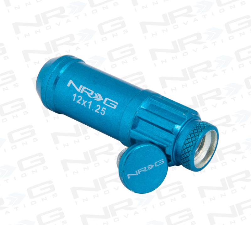 NRG 700 Series M12 X 1.25 Steel Lug Nut w/Dust Cap Cover Set 21 Pc w/Locks & Lock Socket - Blue - Blais Performance Parts