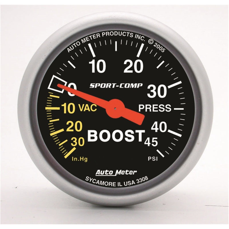 Autometer Sport-Comp 52mm 45 PSI Mechanical Boost Gauge - Blais Performance Parts