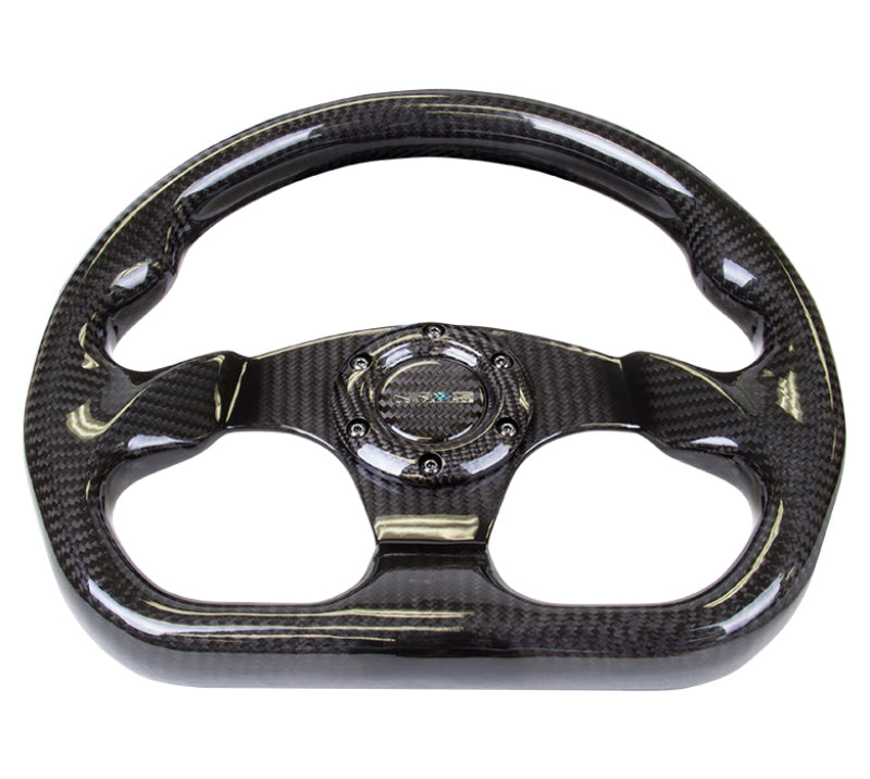 NRG Carbon Fiber Steering Wheel (320mm) Flat Bottom w/Shiny Black Carbon - Blais Performance Parts