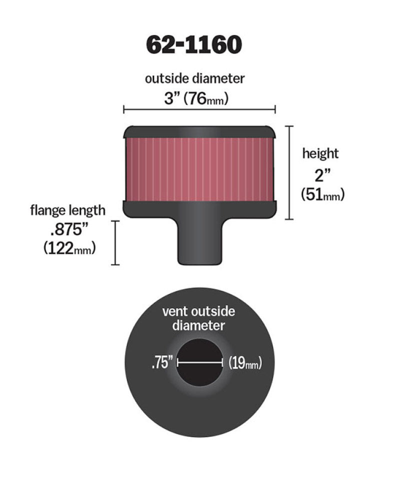 K&N Filter 3/4in Vent 3in Diameter 2in Height - Blais Performance Parts