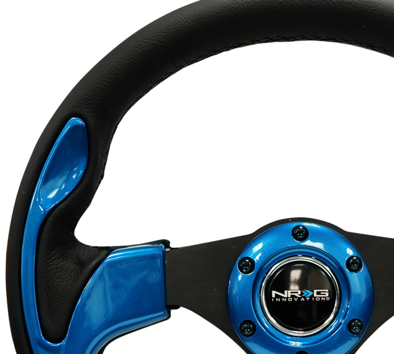 NRG Reinforced Steering Wheel (320mm) Blk w/Blue Trim - Blais Performance Parts