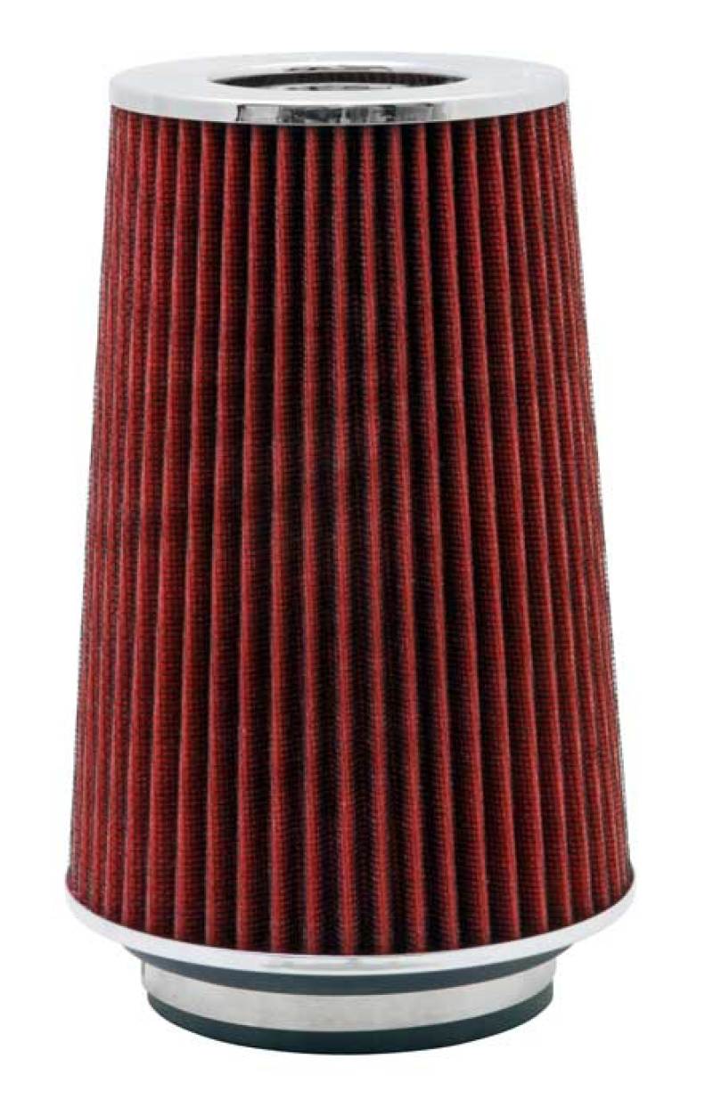 K&N Universal Air Filter Chrome Round Tapered Red - 4in Flange ID x 1.125in Flange Length x 9.5in H - Blais Performance Parts