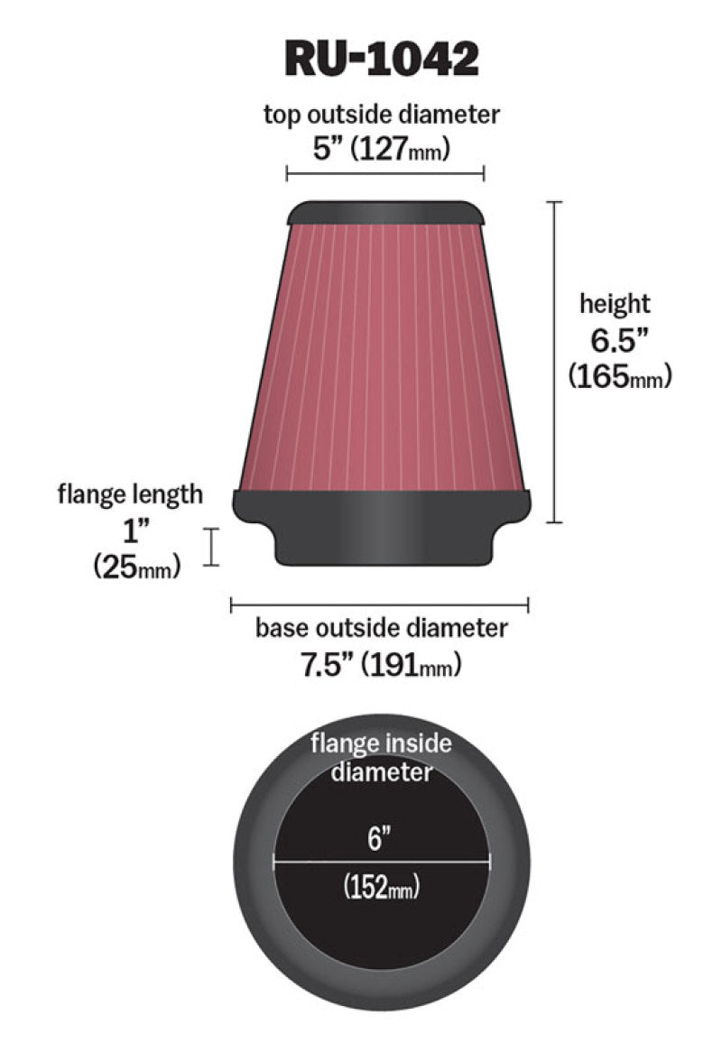 K&N Universal Clamp-On Air Filter 6in FLG / 7-1/2in B / 5in T / 6-1/2in H - Blais Performance Parts