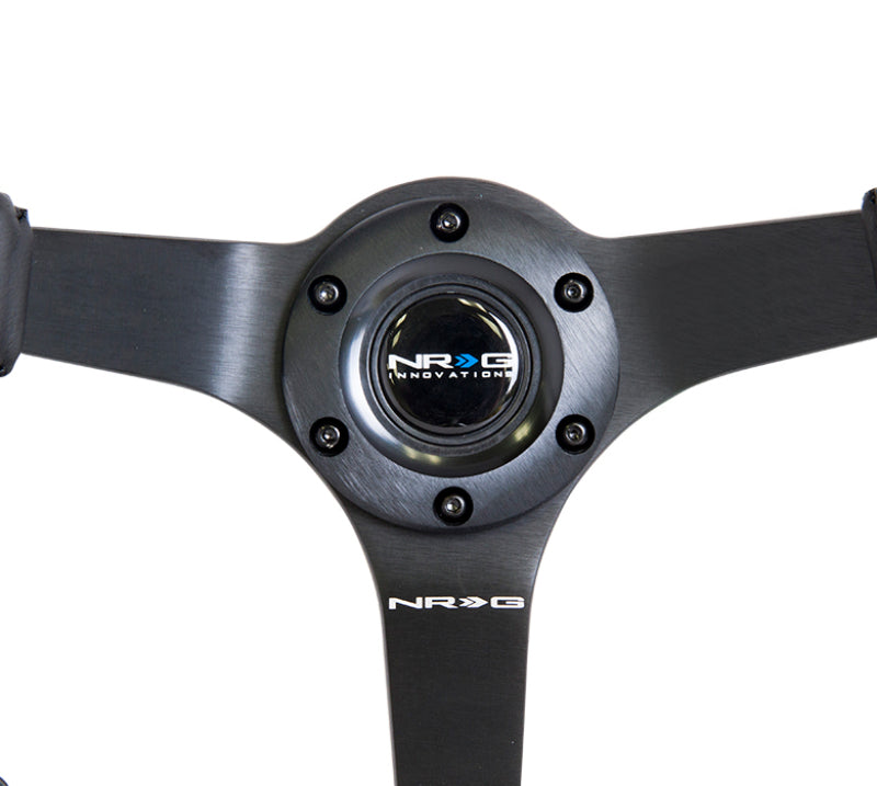 NRG Reinforced Steering Wheel (350mm / 3in. Deep) Bk Leather w/Bk BBall Stitch (Odi Bakchis Edition) - Blais Performance Parts