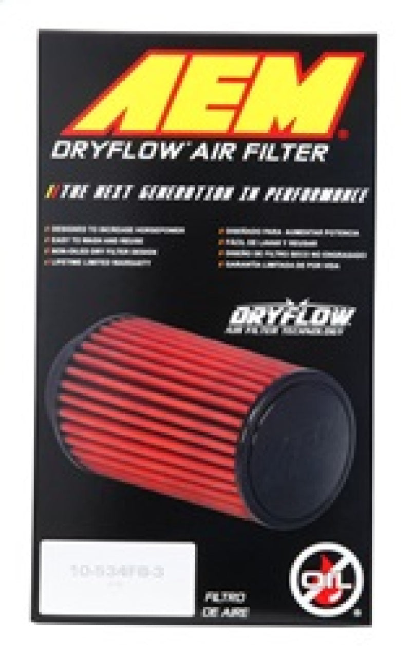 AEM Dryflow Air Filter - Round Tapered - 2.75in Flange ID x 5.5in Base OD x 4.75in Top OD x 7.5in H - Blais Performance Parts