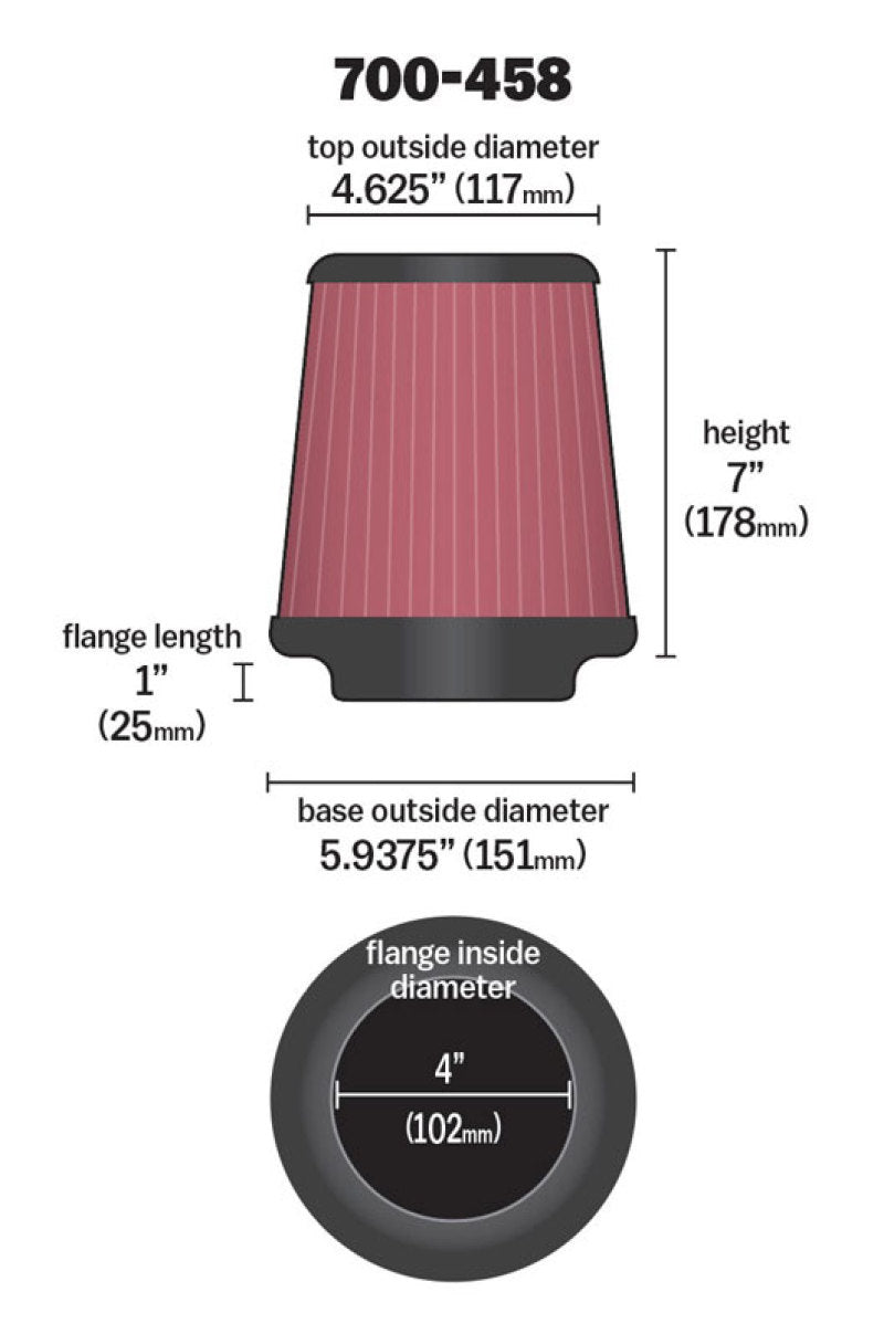Airaid Universal Air Filter - Cone 4 x 7 x 4 5/8 x 7 w/ Short Flange - Blais Performance Parts