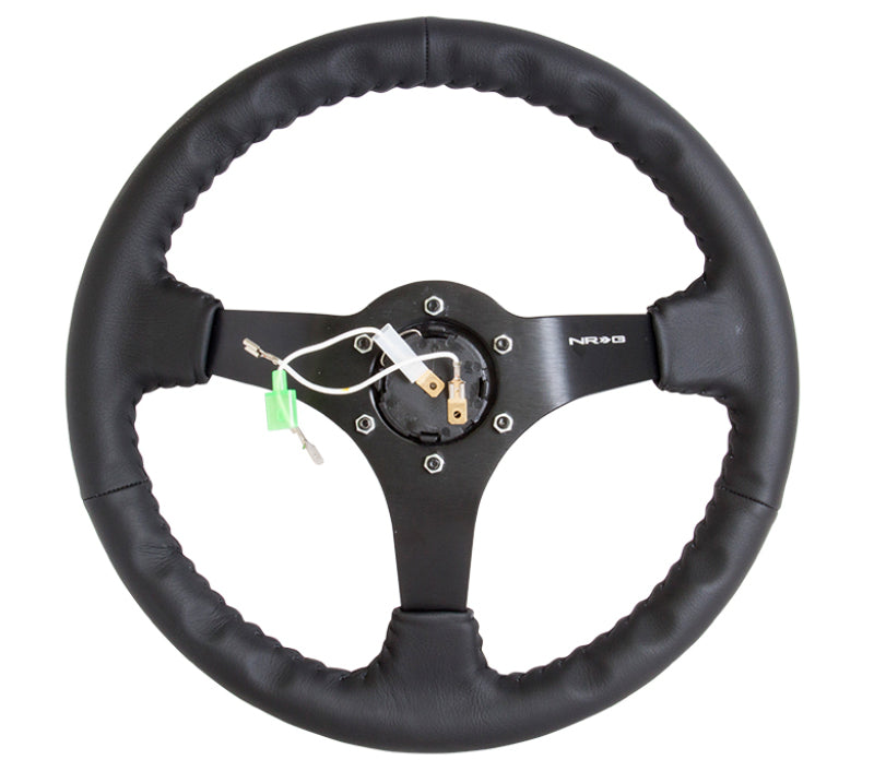 NRG Reinforced Steering Wheel (350mm / 3in. Deep) Bk Leather w/Bk BBall Stitch (Odi Bakchis Edition) - Blais Performance Parts