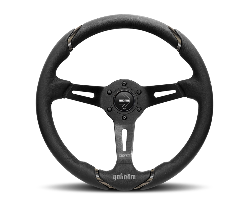 Momo Gotham Steering Wheel 350 mm - Black Leather/Black Spokes - Blais Performance Parts