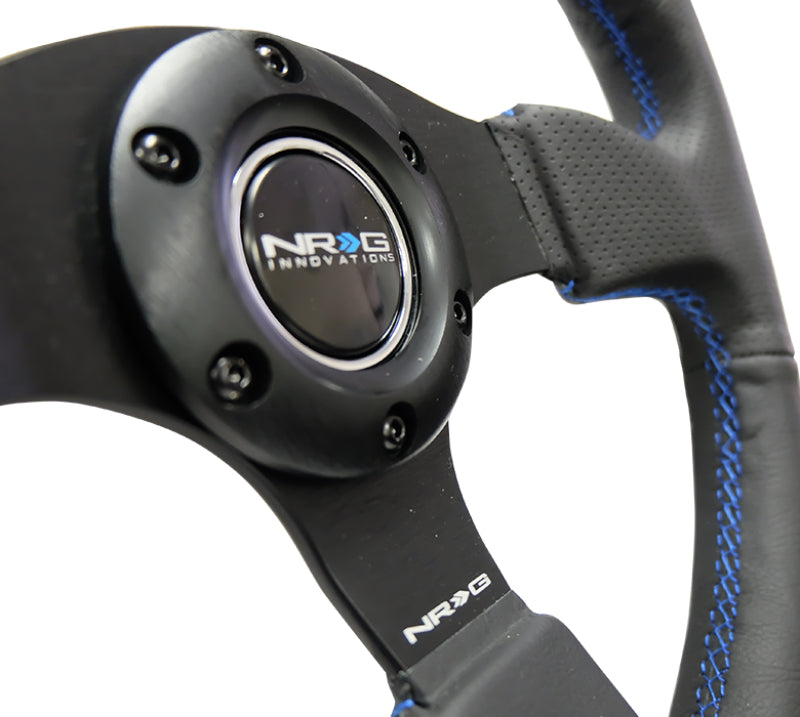 NRG Reinforced Steering Wheel (320mm) Black Leather w/Blue Stitching - Blais Performance Parts