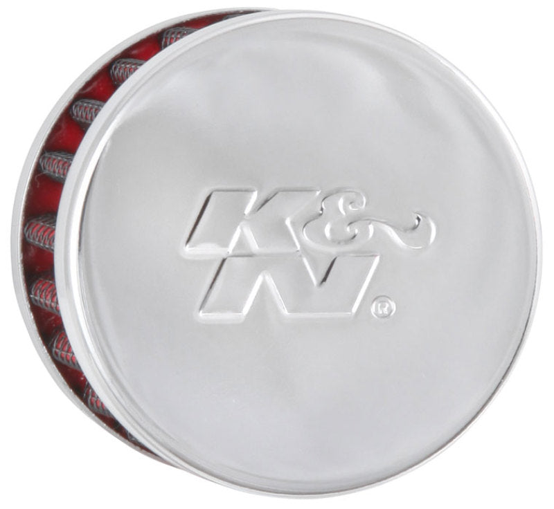 K&N Steel Base Chrome Top Crankcase Vent Filter 1/2in. Vent / 2in. OD / 1-1/2in. Height - Blais Performance Parts