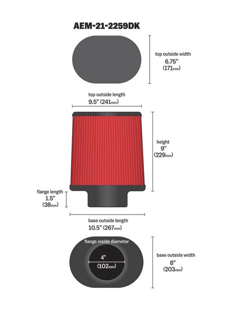 AEM 4.00 inch Dryflow Air Filter Oval 9.00 inch Element - Blais Performance Parts