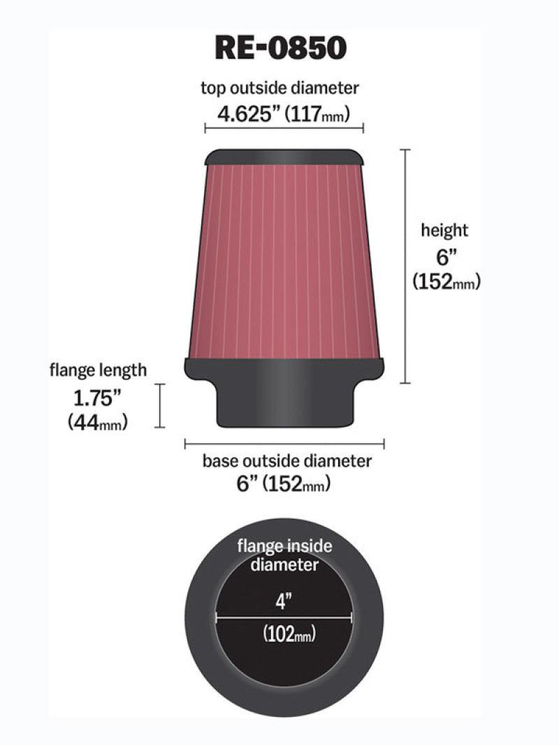 K&N Universal Air Filter (4in. Flange / 6in. Base OD / 4-5/8in. Top OD / 6in. Height) - Blais Performance Parts