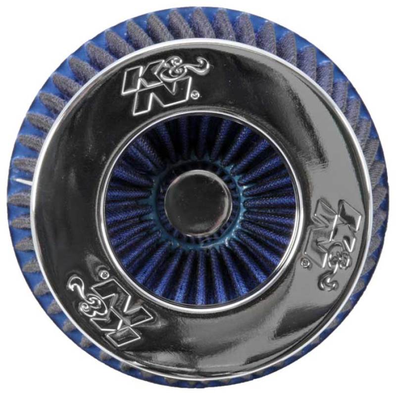 K&N Universal Air Filter Chrome Round Tapered Blue - 4in Flange ID x 1.125in Flange Length x 5.5in H - Blais Performance Parts