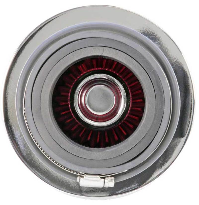 K&N Universal Air Filter Chrome Round Tapered Red - 4in Flange ID x 1.125in Flange Length x 5.5in H - Blais Performance Parts