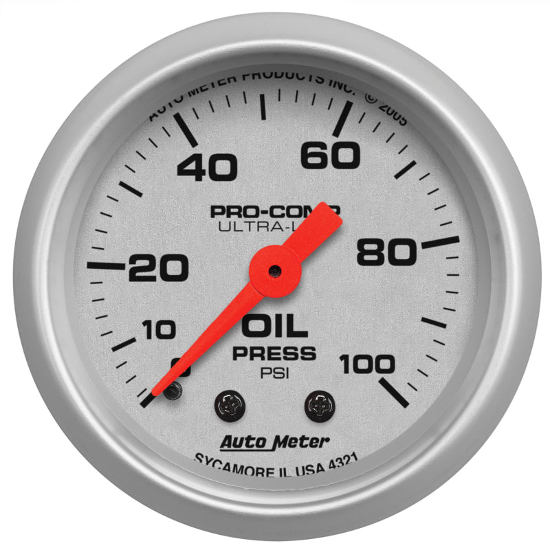 Autometer Ultra-Lite 52mm 0-100 PSI Mechanical Oil Pressure Gauge - Blais Performance Parts