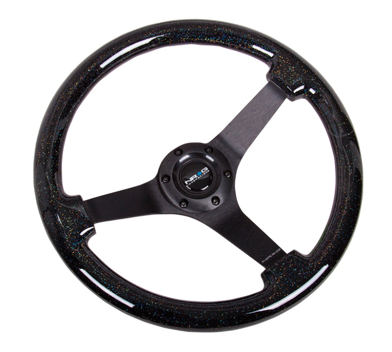 NRG Reinforced Steering Wheel (350mm / 3in Deep) Classic Blk Sparkle Wood Grain w/Blk 3-Spoke Center - Blais Performance Parts