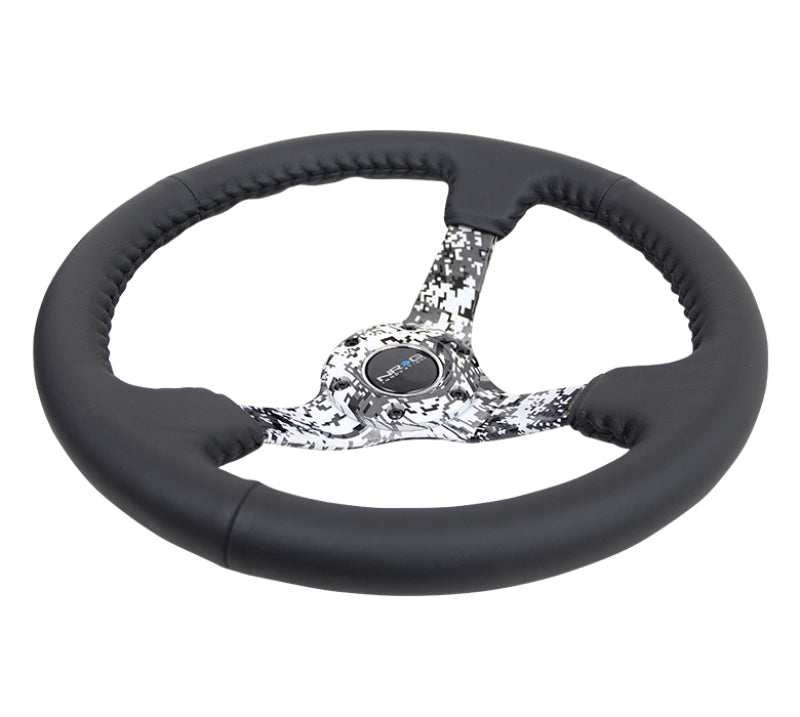 NRG Reinforced Steering Wheel (350mm / 3in. Deep) Blk Leather w/Hydrodipped Digi-Camo Spokes - Blais Performance Parts