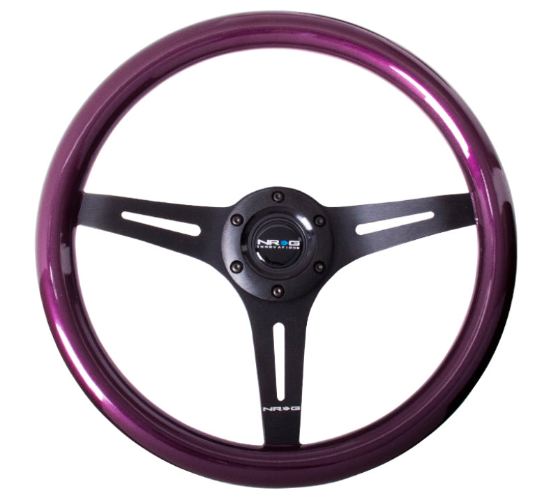 NRG Classic Wood Grain Steering Wheel (350mm) Purple Pearl/Flake Paint w/Black 3-Spoke Center - Blais Performance Parts