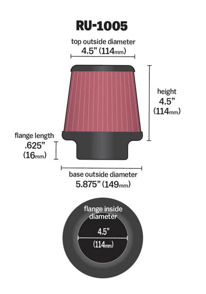 K&N Filter Universal X Stream Clamp-On 4-1/2in Flange 5-7/8in Base 4-1/2in Top 4-1/2in Height - Blais Performance Parts