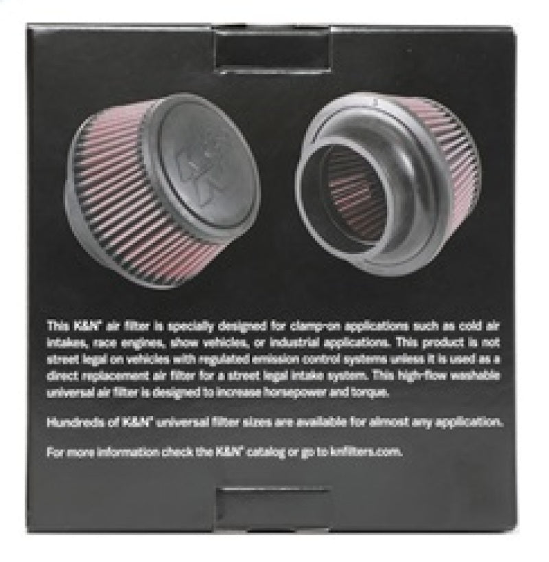 K&N Universal Round Clamp-On Air Filter 3in Flange ID x 6in Base OD x 4.625in Top OD x 3in Height - Blais Performance Parts