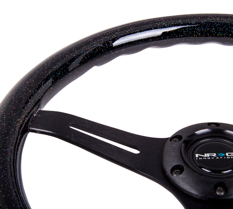 NRG Classic Wood Grain Steering Wheel (350mm) Black Sparkled Grip w/Black 3-Spoke Center - Blais Performance Parts