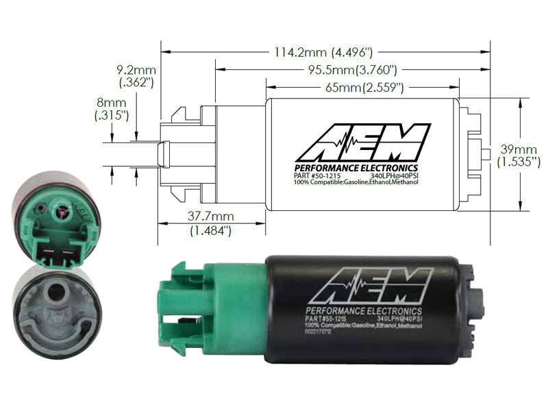 AEM 340LPH 65mm Fuel Pump Kit w/ Mounting Hooks - Ethanol Compatible - Blais Performance Parts