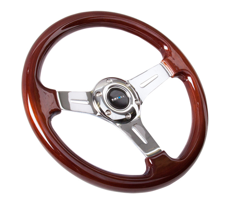 NRG Classic Wood Grain Steering Wheel (330mm) Wood Grain w/Chrome 3-Spoke Center - Blais Performance Parts