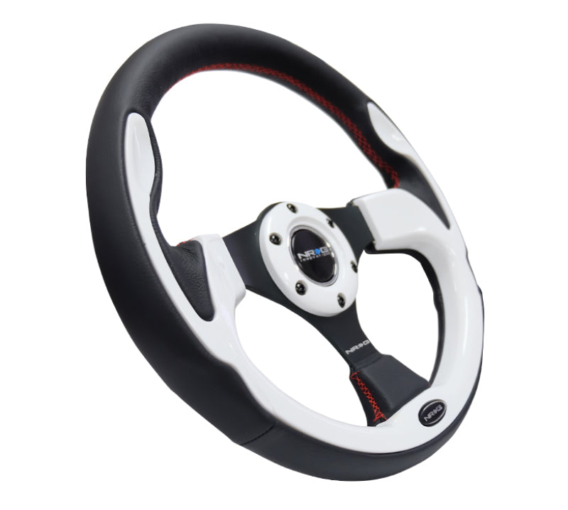 NRG Reinforced Steering Wheel (320mm) Blk w/White Trim & 4mm 3-Spoke - Blais Performance Parts